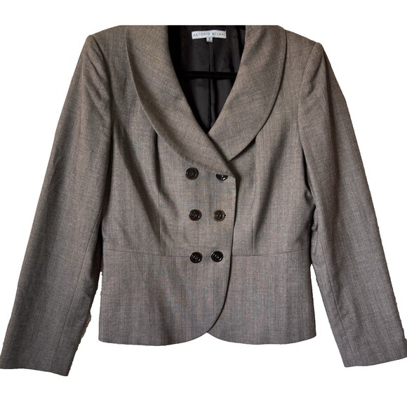 Antonio Melani Blazer Jacket 8 Lined Gray Double Breasted Career Business - Picture 2 of 11